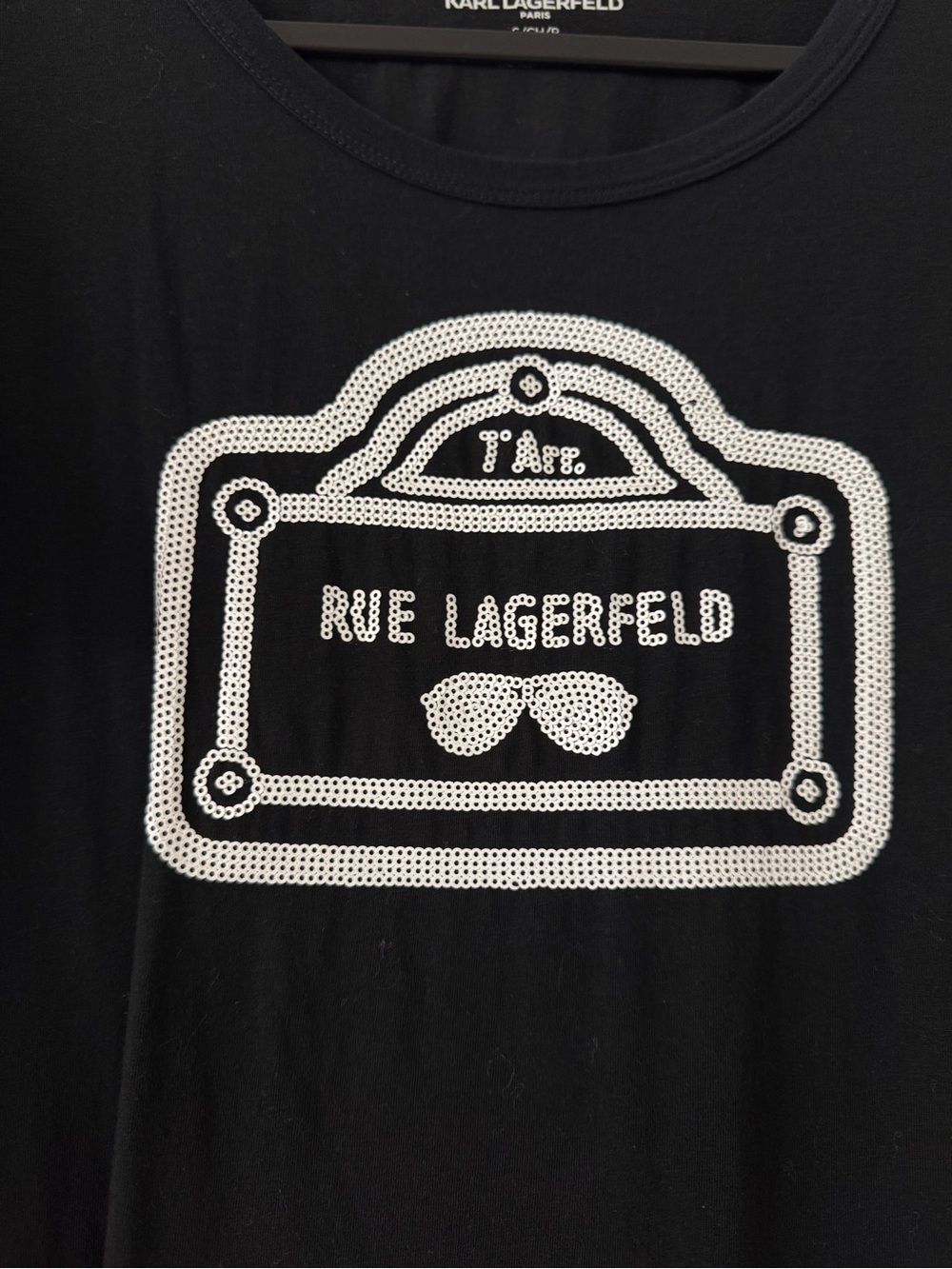 Karl Lagerfeld Black Tee with White Sequin Graphic